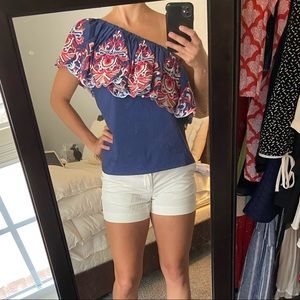 One shoulder embroidered top